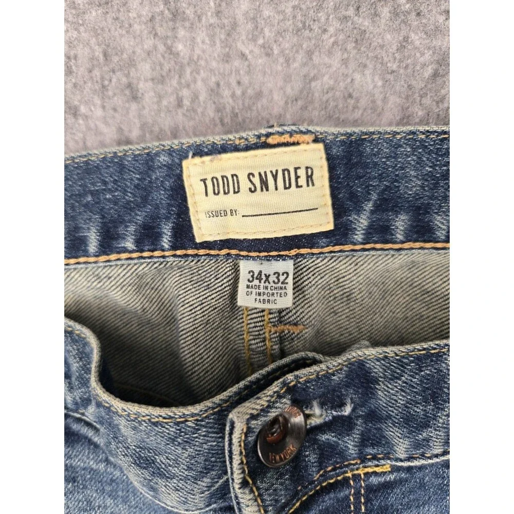 Todd Snyder Jeans 34x31 Slim Blue Medium Wash Denim Stretch 5 Pocket Whiskering